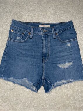 Levi’s High Rise Distressed Denim Shorts - Blue